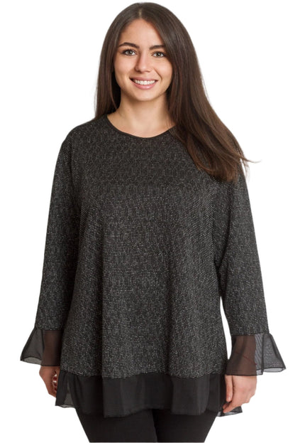 3XL 4XL Дамска туника с ламе и тюл в черен цвят - Maxi Market