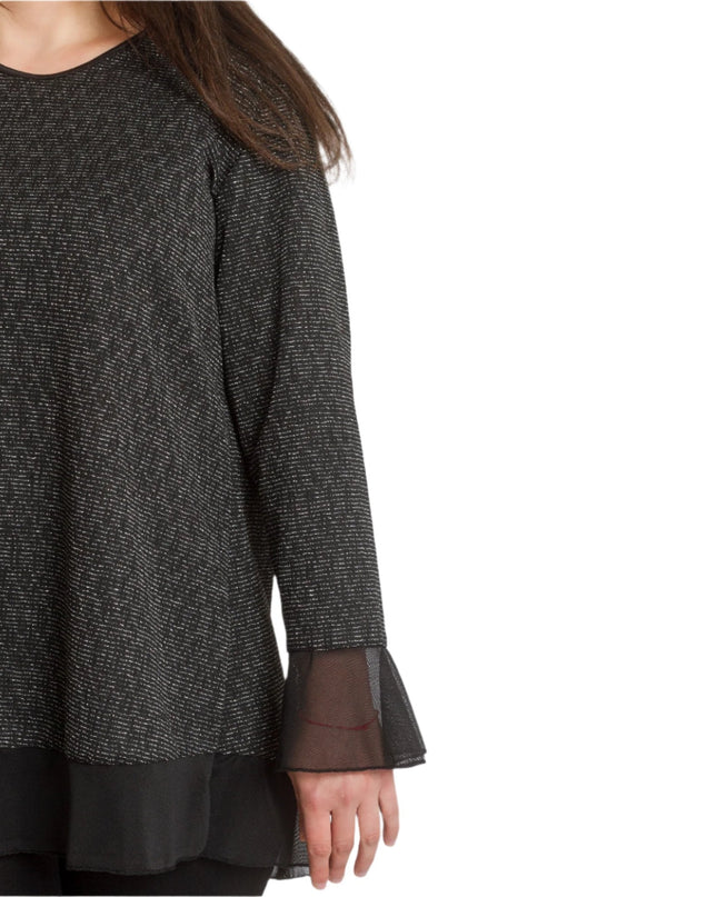 3XL 4XL Дамска туника с ламе и тюл в черен цвят - Maxi Market