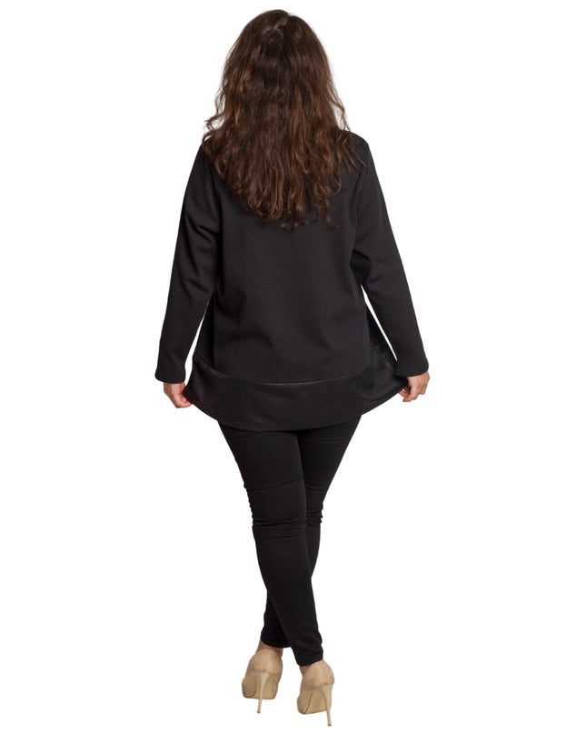 Tunică elegantă neagră în mărimi maxi - Cu imprimeu