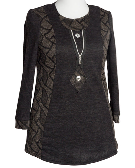 Tunică lejeră în mărimi mari cu accente din piele