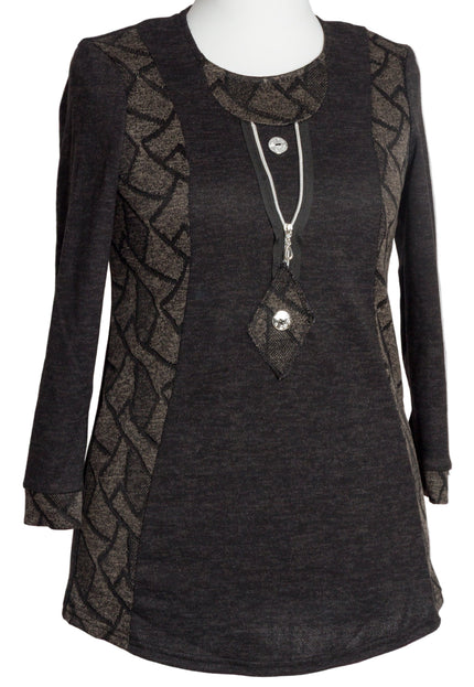 Tunică lejeră în mărimi mari cu accente din piele