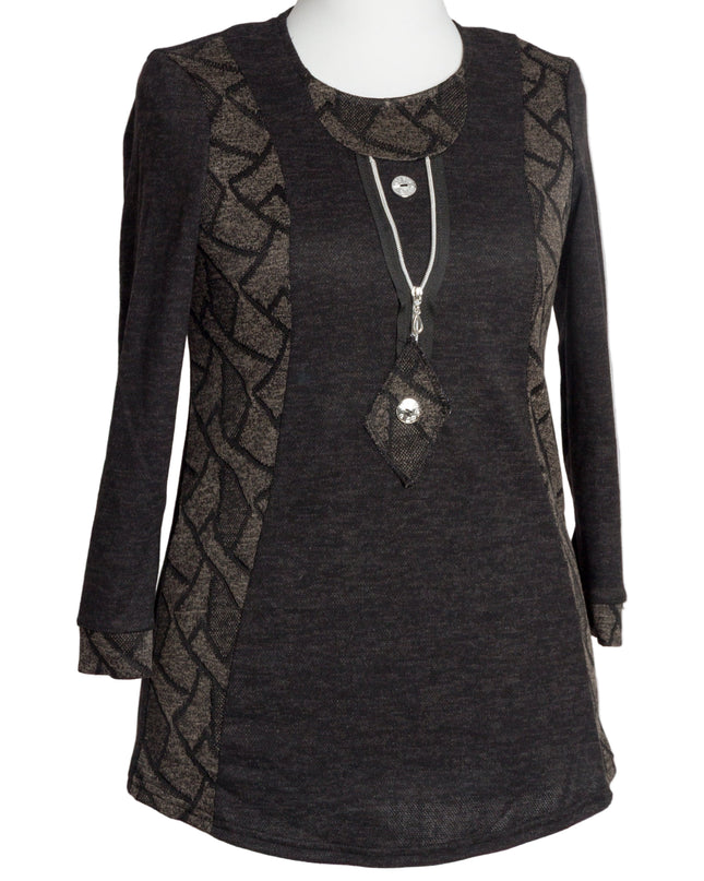 Tunică lejeră în mărimi mari cu accente din piele