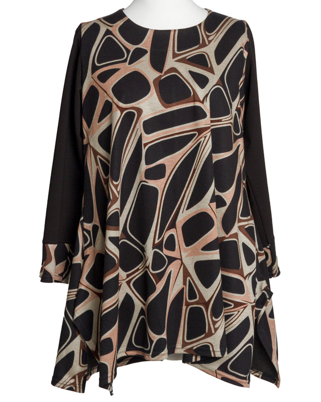 Tunică lejeră în mărimi mari cu accente din piele