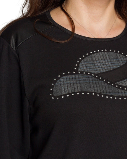 Tunică elegantă neagră în mărimi maxi - Cu imprimeu