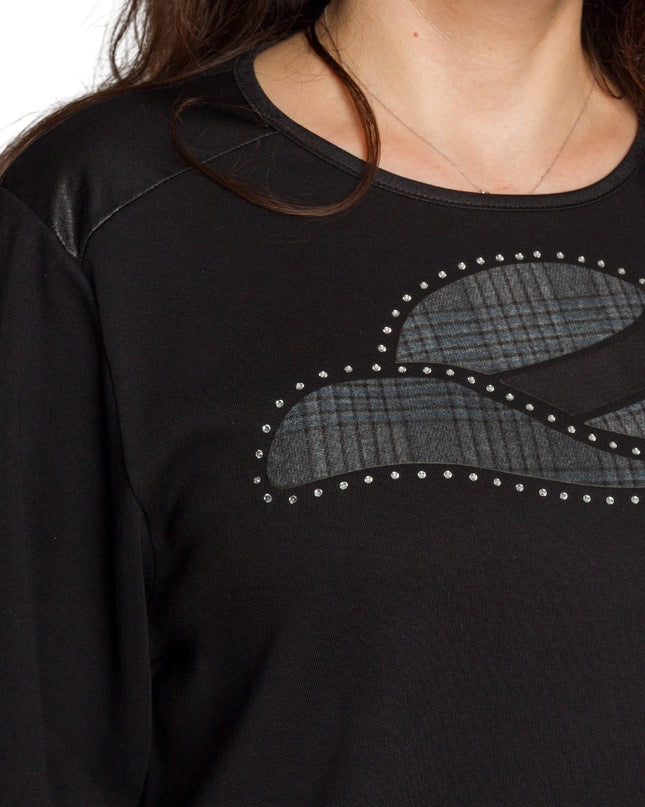 Tunică elegantă neagră în mărimi maxi - Cu imprimeu