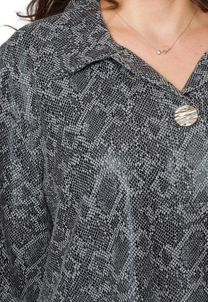 Tunică maxi formală cu un decolteu spectaculos și șifon cu imprimeu alb-negru