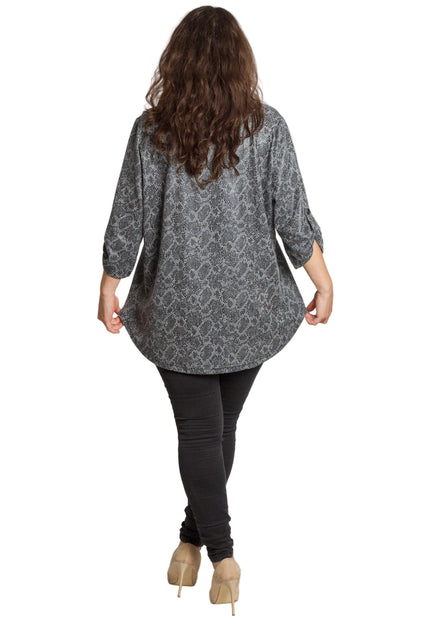 Tunică maxi formală cu un decolteu spectaculos și șifon cu imprimeu alb-negru