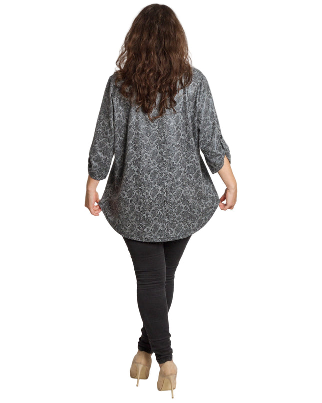 Tunică maxi formală cu un decolteu spectaculos și șifon cu imprimeu alb-negru