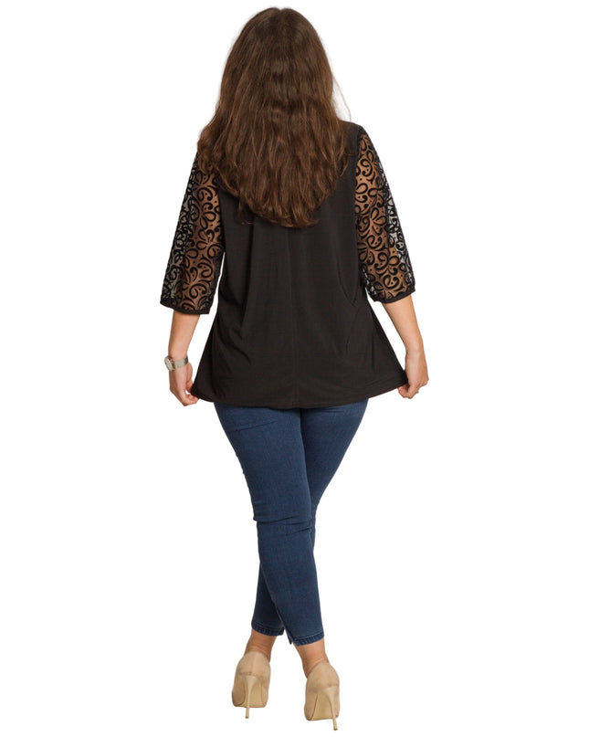 Tunică maxi elegantă cu tul frumos și mâneci 3/4