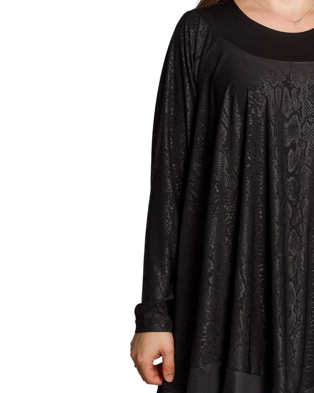 Tunică lejeră în mărimi mari cu accente din piele