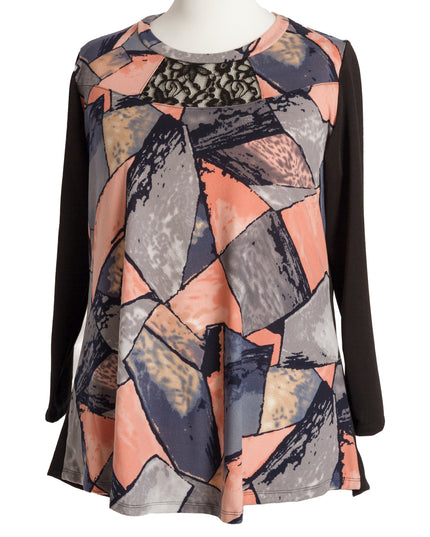 Tunică lejeră în mărimi mari cu accente din piele