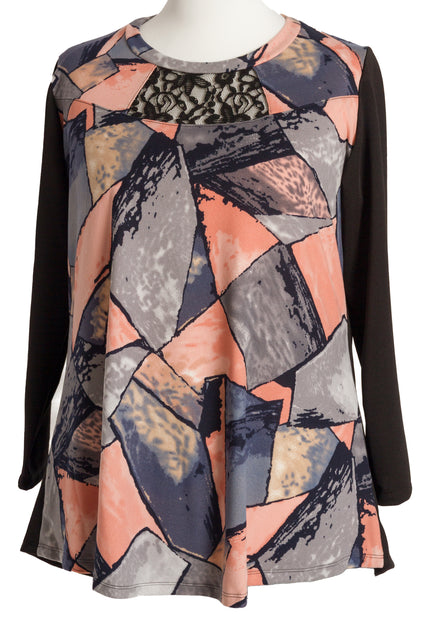 Tunică lejeră în mărimi mari cu accente din piele