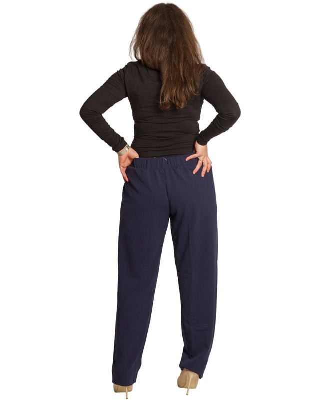 Pantaloni maxi de damă bleumarin cu talie elastică