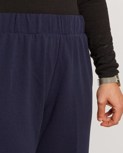 Pantaloni maxi de damă bleumarin cu talie elastică