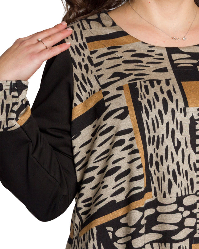 Tunică lejeră în mărimi mari cu accente din piele