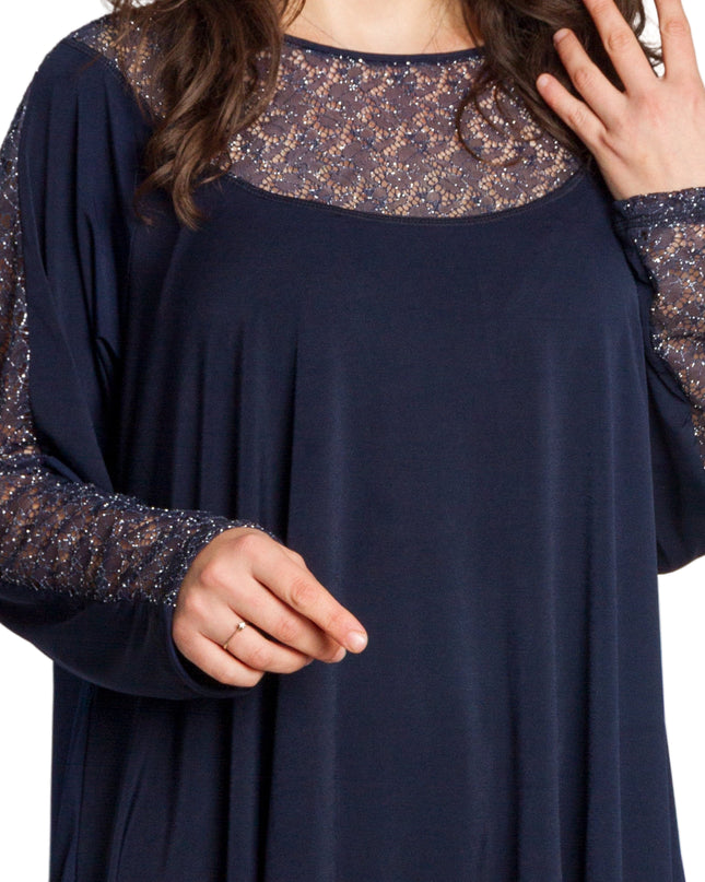 Tunică lejeră în mărimi mari cu accente din piele