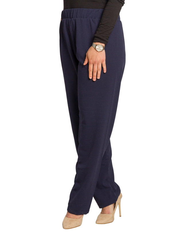 Pantaloni maxi de damă bleumarin cu talie elastică