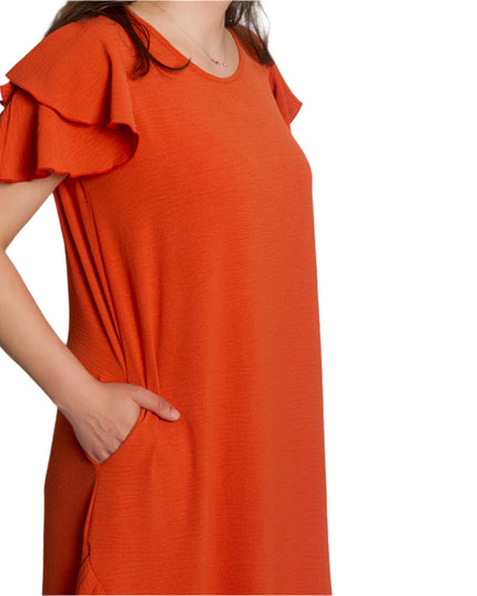 Rochie de damă evazată cu volane și buzunare mărimi mari