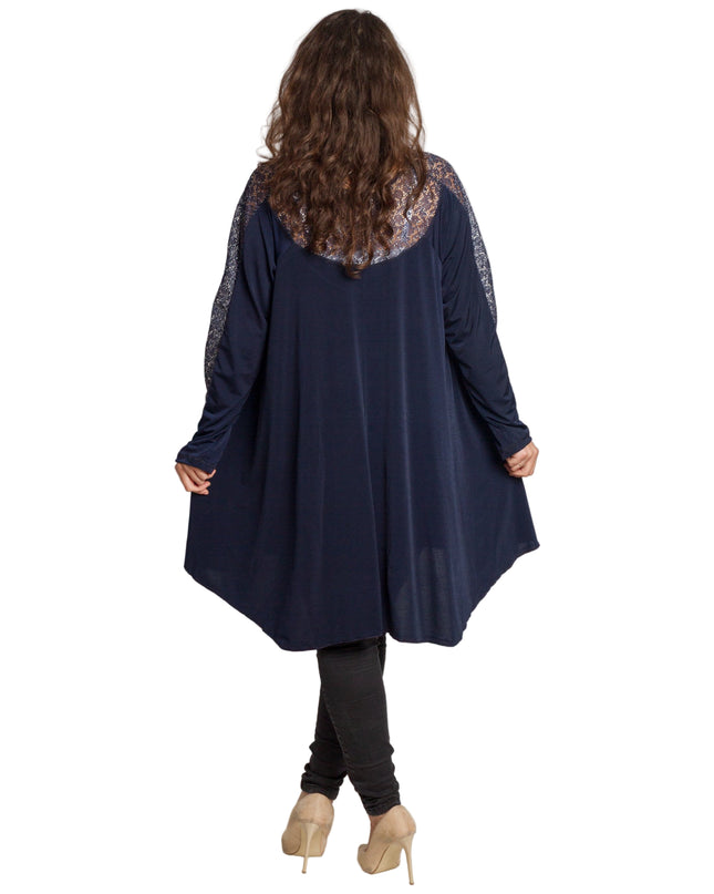 Tunică lejeră în mărimi mari cu accente din piele