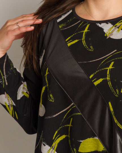 Tunică lejeră în mărimi mari cu accente din piele