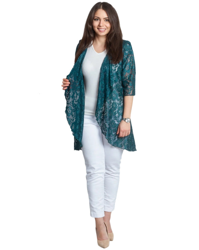 Blazer maxi din dantelă, verde oliv, elegant