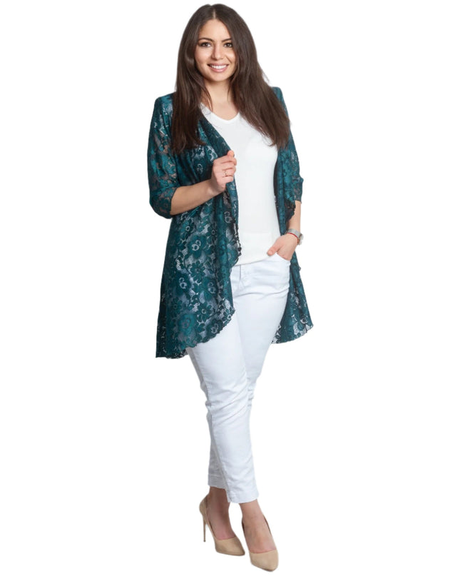 Blazer maxi din dantelă, verde oliv, elegant
