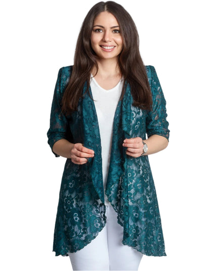 Blazer maxi din dantelă, verde oliv, elegant
