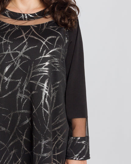 Tunică lejeră în mărimi mari cu accente din piele