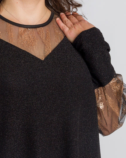 Tunică maxi formală cu tul și mâneci 3/4