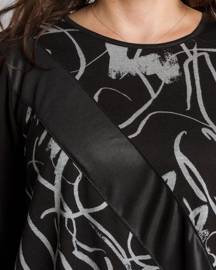 Tunică lejeră în mărimi mari cu accente din piele