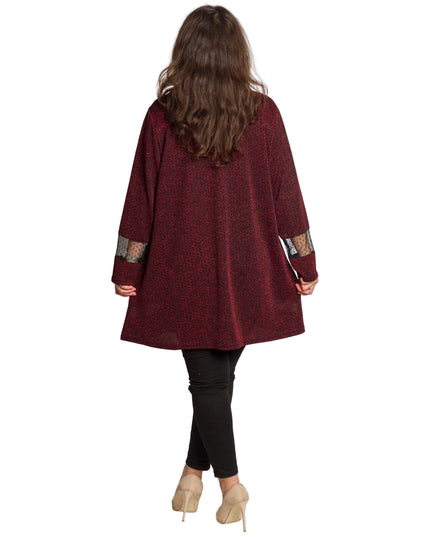 Официална туника в цвят бордо с блястящ десен в големи размери