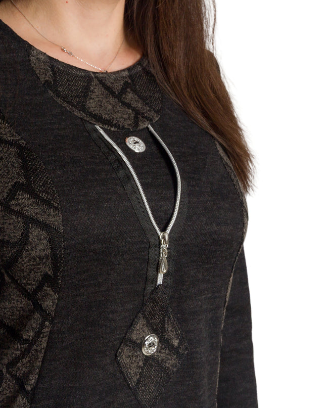 Tunică lejeră în mărimi mari cu accente din piele