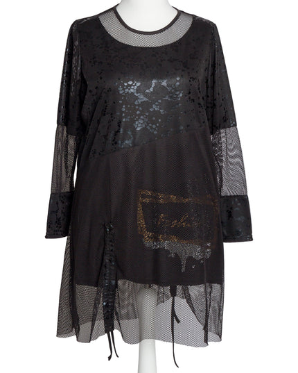 Tunică lejeră în mărimi mari cu accente din piele