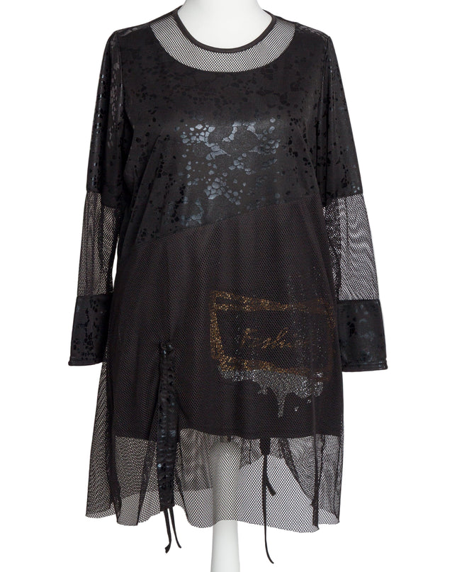 Tunică lejeră în mărimi mari cu accente din piele