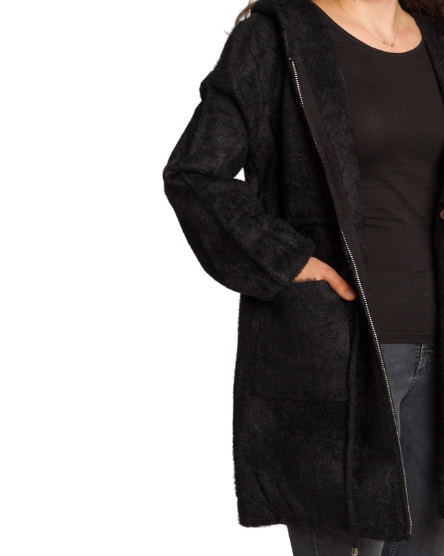 Jachetă de damă din burete cu glugă și buzunare