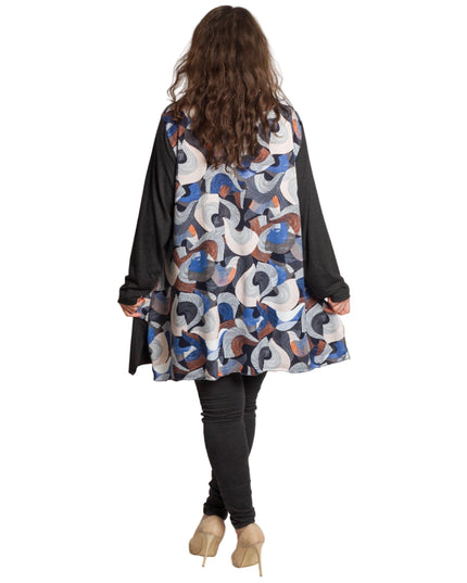 Tunică colorată, decupată, cu buzunare, în mărimi mari