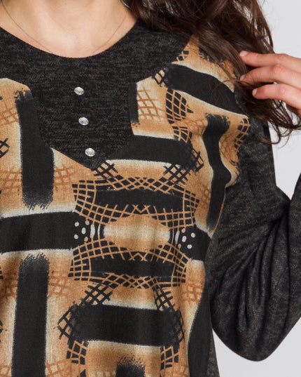 Tunică lejeră în mărimi mari cu accente din piele