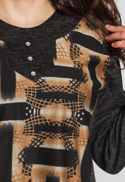 Tunică lejeră în mărimi mari cu accente din piele