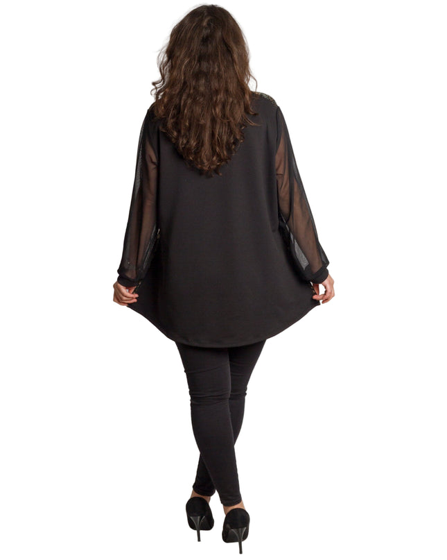 Tunică lejeră în mărimi mari cu accente din piele