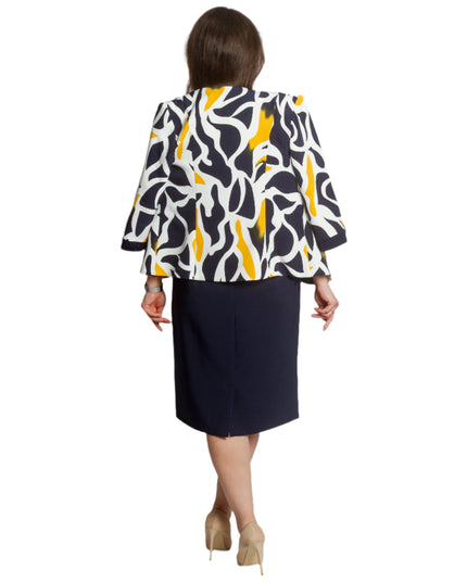 Costum maxi elegant cu rochie și sacou bleumarin