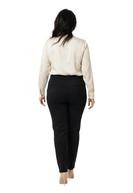 Pantaloni negri office cu bandă laterală din piele ecologică, mărimi mari