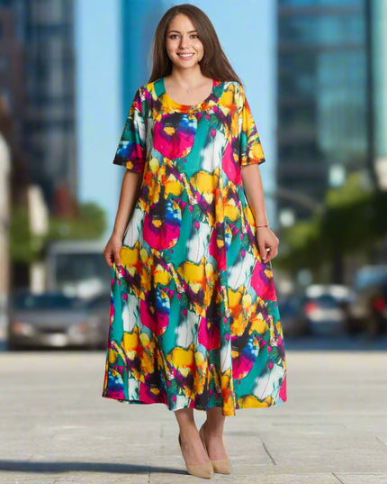 Rochie de vară mărime maxi cu imprimeu floral și decolteu rotund