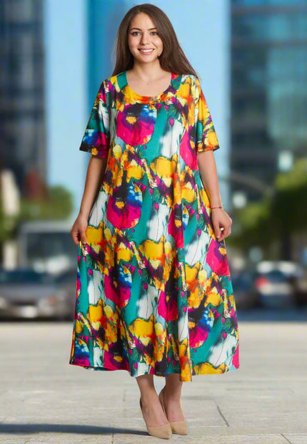 Rochie de vară mărime maxi cu imprimeu floral și decolteu rotund