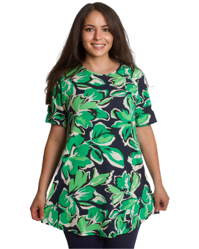 Set maxi format din tunică verde cu imprimeu floral și colanți bleumarin - 5XL, 6XL