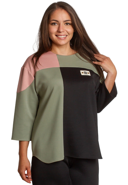 Set maxi pentru femei, verde, cu bluză și pantaloni colorați