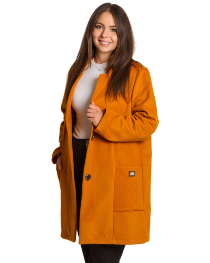 Palton elegant cu glugă și buzunare, de culoare bej