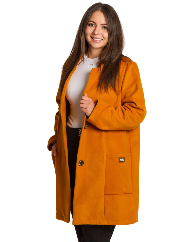 Palton elegant cu glugă și buzunare, de culoare bej