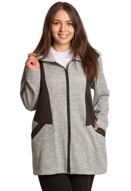 Jachetă de damă cenușie trandafiri cu fermoar și buzunare