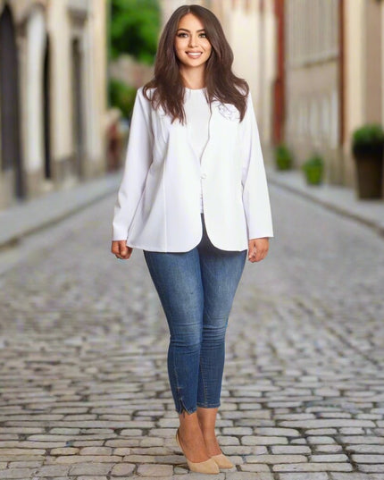 Sacou elegant pentru femei cu mâneci scurte - Negru