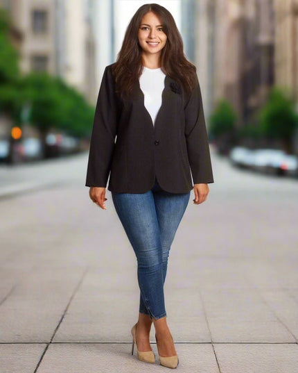 Sacou elegant pentru femei cu mâneci scurte - Negru